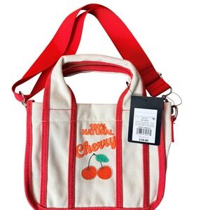 Art Class Mini Canvas Tote Bag Red White Cherry Graphic Crossbody Handbag NEW